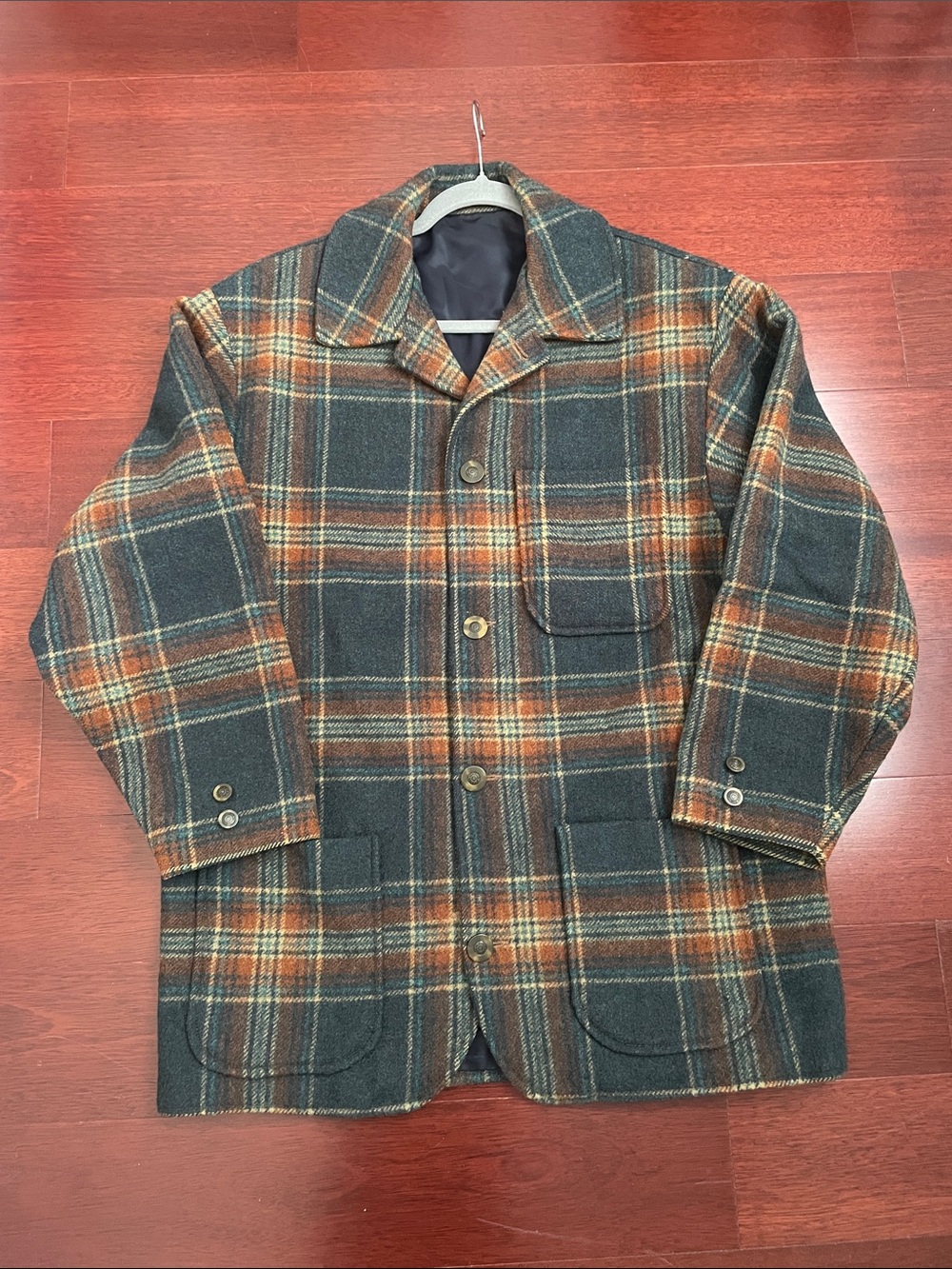 Vintage Mid-Century Style Wool Plaid Sport Coat Utility Cruiser Jacket 3-Pocket